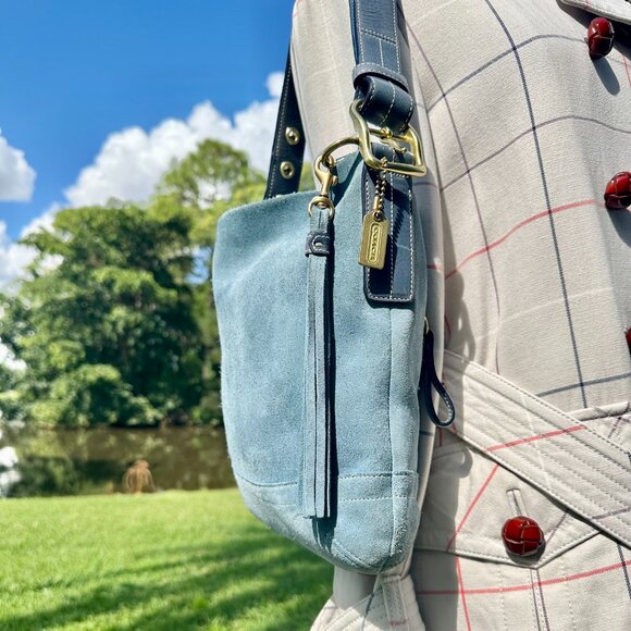 COACH Vintage Legacy Soft Slim Suede Duffle Crossbody 2004 Chambray Blue 1419 - Picture 14 of 15